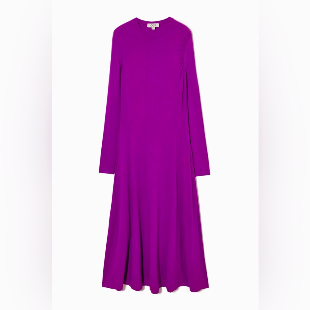 LONG-SLEEVED GATHERED JERSEY MIDI DRESS